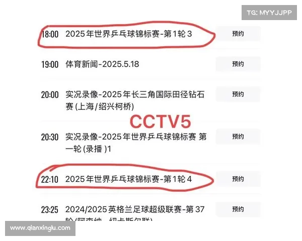 CCTV5 体育赛事直播时间乒乓球